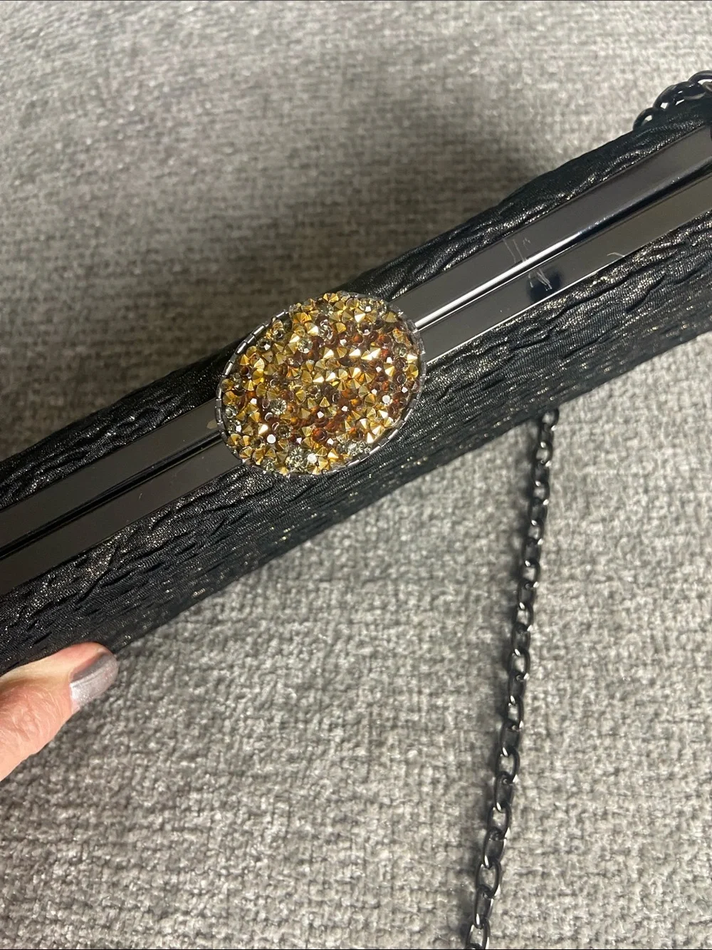 Kate Landry Black Evening Clutch with Gold Jewel Clasp